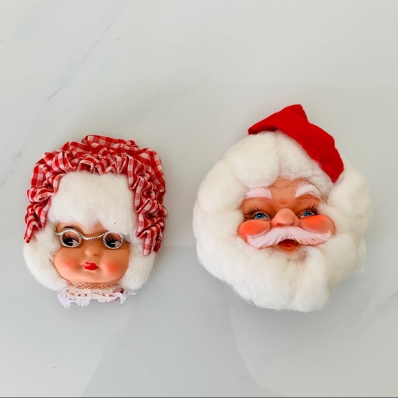 Vintage Santa & Mrs. Clause Head Magnets